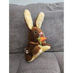 Vintage Japan Mechanical Wind Up Plush Bunny Rabbit Eating Carrot Easter Working